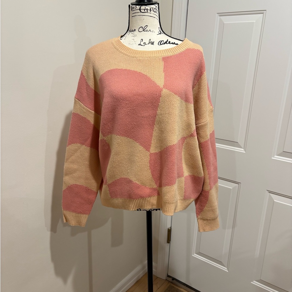Altar'd State Pink and Tan Colorblock Sweater